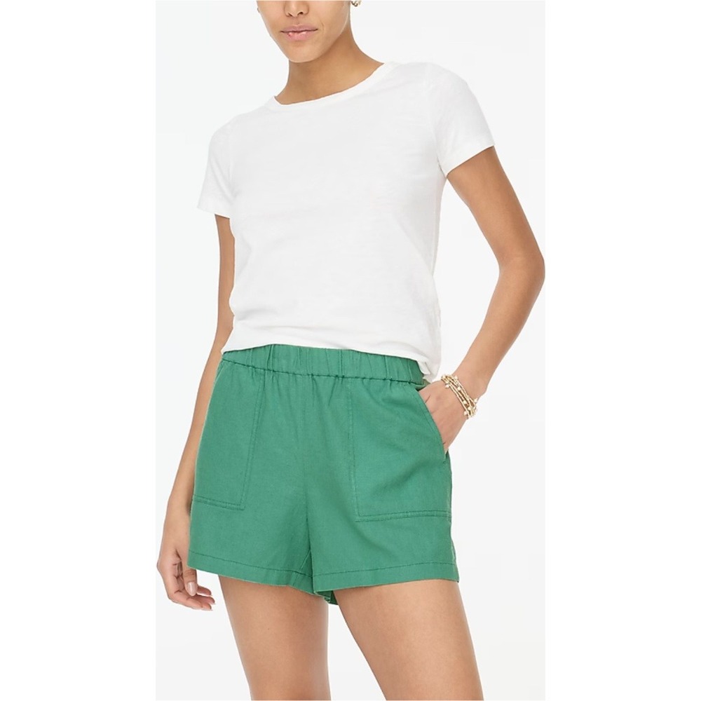 J. Crew Linen Blend Pull On Shorts XXL‎ Green Elastic Waist Casual NWT $50
